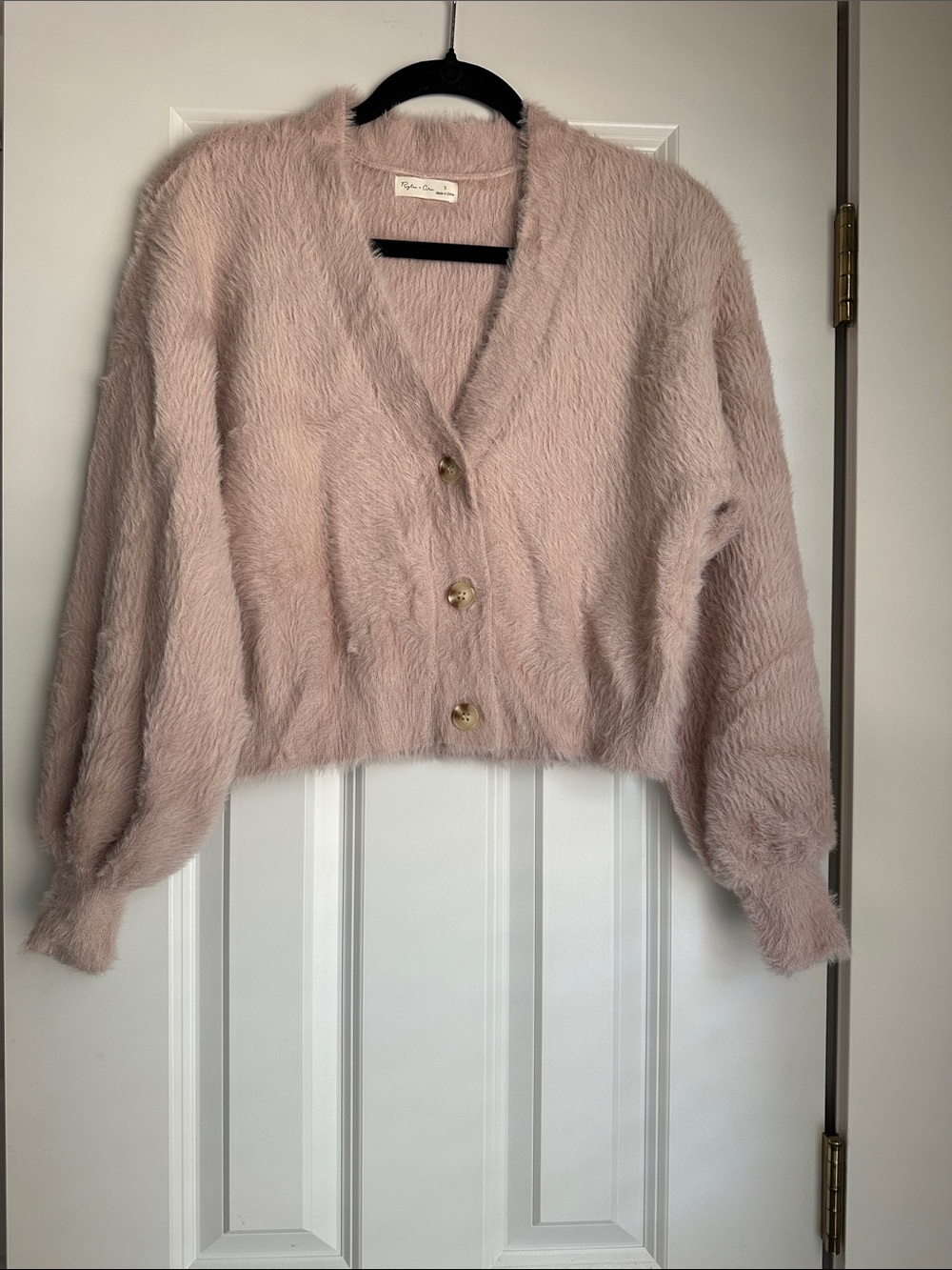 Rylee + Cru Pale Blush Fuzzy Button-Front Cardigan
